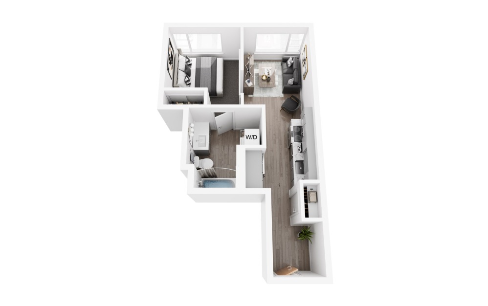 A1 1x1 - 1 bedroom floorplan layout with 1 bathroom and 482 square feet A1 1x1 - 1 bedroom floorplan layout with 1 bathroom and 482 square feet