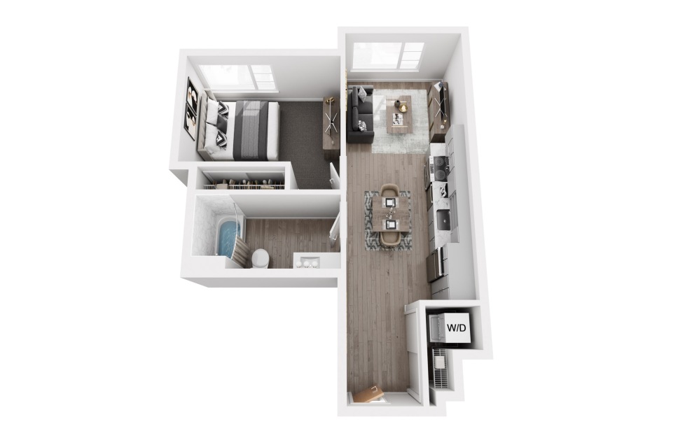 A6 1x1 - 1 bedroom floorplan layout with 1 bathroom and 624 square feet