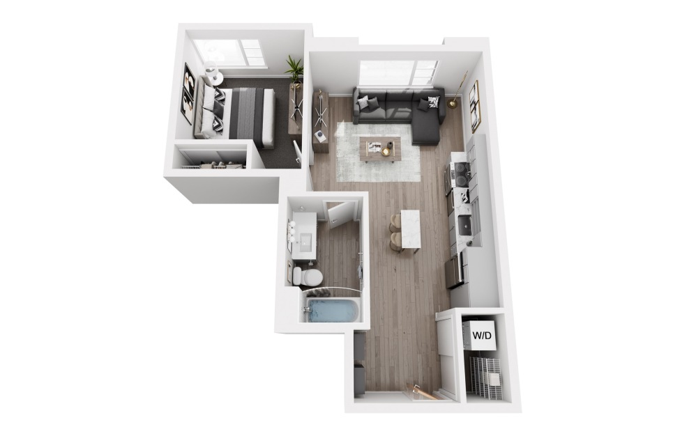 A4 - 1 bedroom floorplan layout with 1 bathroom and 622 - 624 square feet