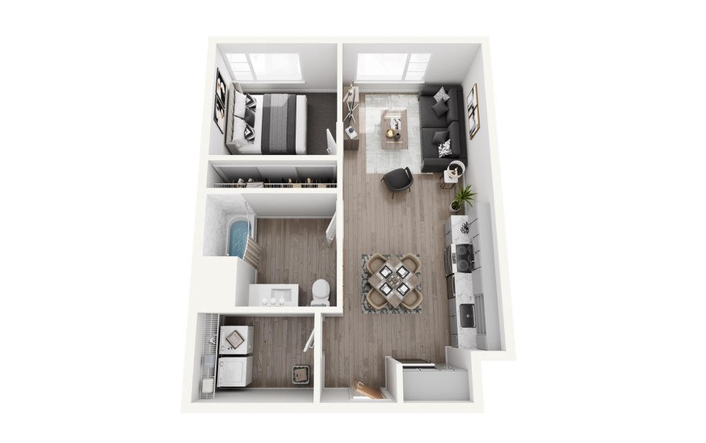 A8 1x1 - 1 bedroom floorplan layout with 1 bathroom and 671 square feet A8 1x1 - 1 bedroom floorplan layout with 1 bathroom and 671 square feet