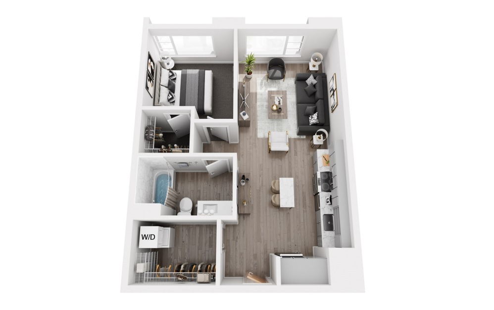 A5 - 1 bedroom floorplan layout with 1 bathroom and 671 - 673 square feet