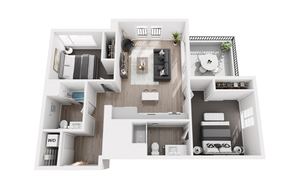 B1 - 2 bedroom floorplan layout with 2 bathrooms and 926 - 929 square feet