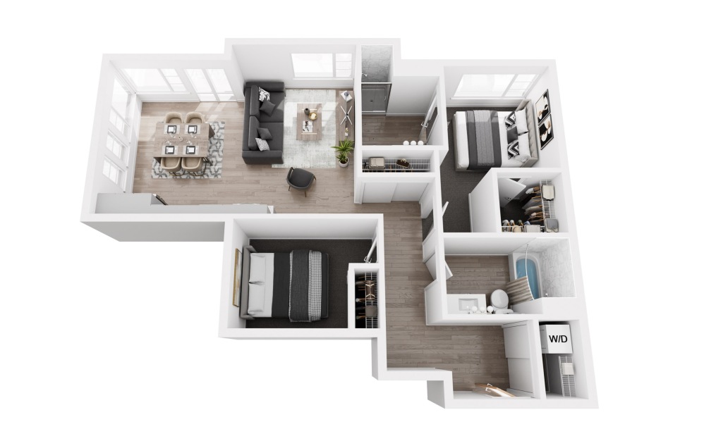 B3 2x2 - 2 bedroom floorplan layout with 2 bathrooms and 935 square feet B3 2x2 - 2 bedroom floorplan layout with 2 bathrooms and 935 square feet