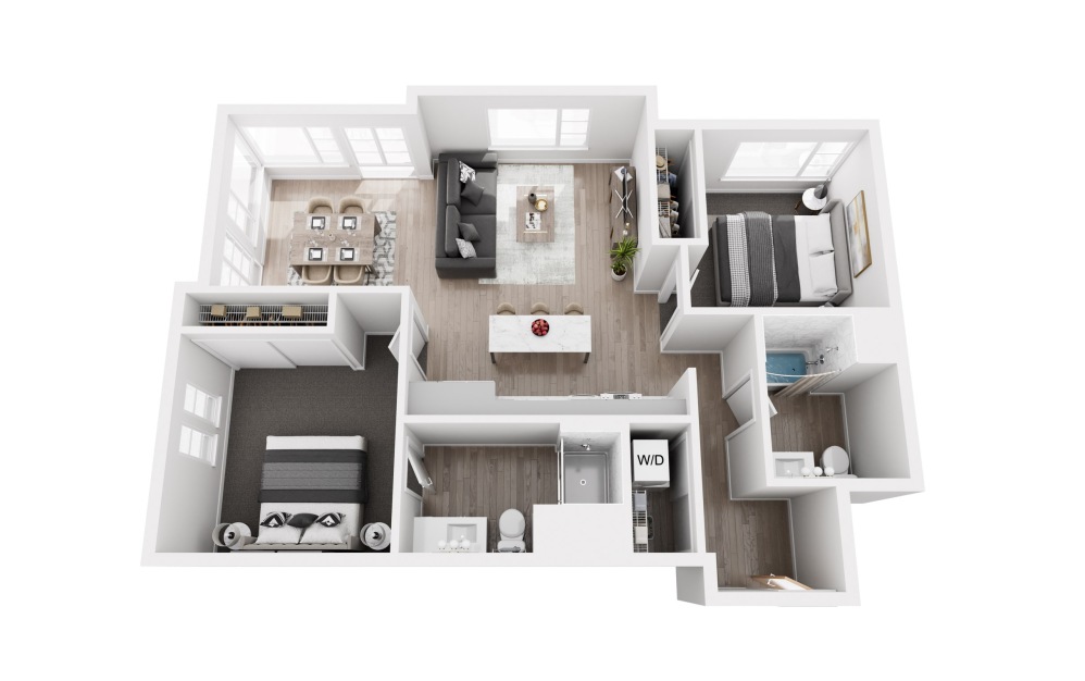 B6 2x2 - 2 bedroom floorplan layout with 2 bathrooms and 1050 square feet B6 2x2 - 2 bedroom floorplan layout with 2 bathrooms and 1050 square feet