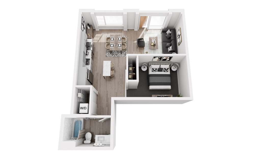 OA9 - 1 bedroom floorplan layout with 1 bathroom and 724 square feet