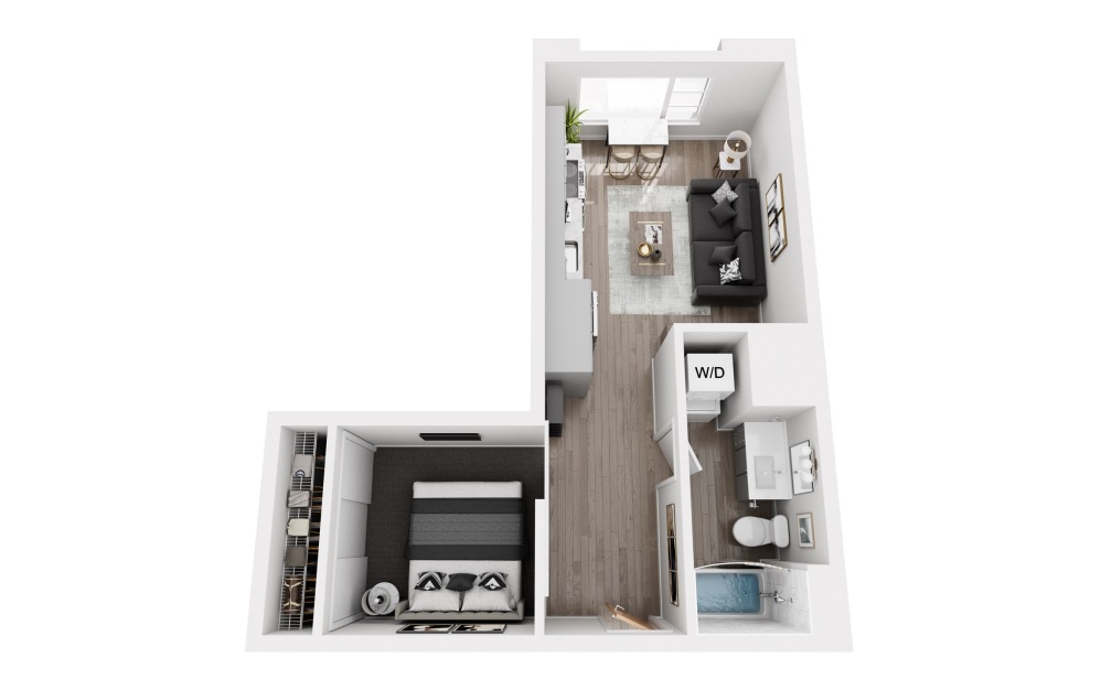 OA1 - 1 bedroom floorplan layout with 1 bathroom and 482 - 510 square feet