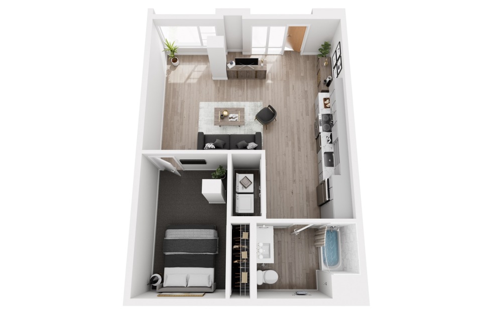 OA10 - 1 bedroom floorplan layout with 1 bathroom and 763 square feet