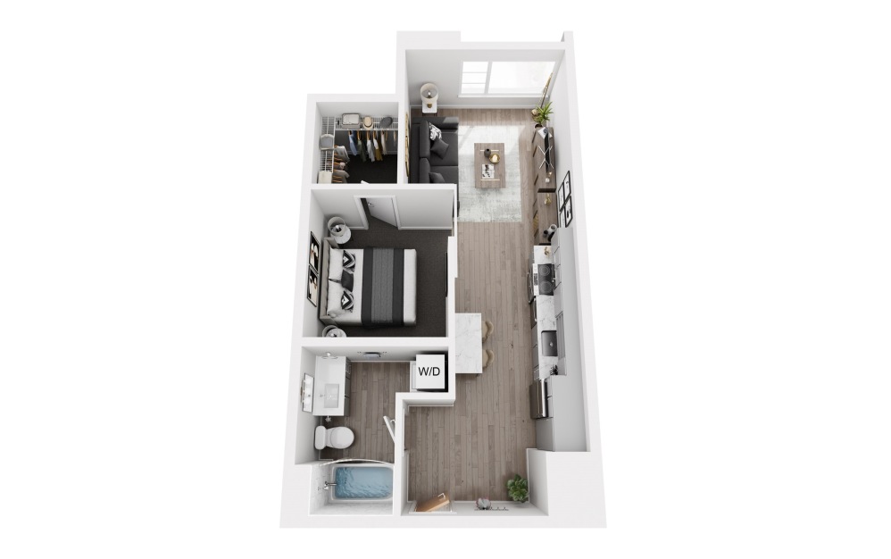 OA4 - 1 bedroom floorplan layout with 1 bathroom and 553 square feet