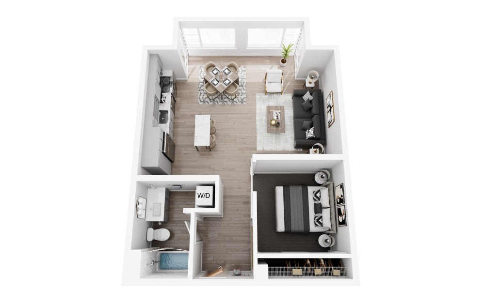 OA8 - 1 bedroom floorplan layout with 1 bathroom and 702 square feet