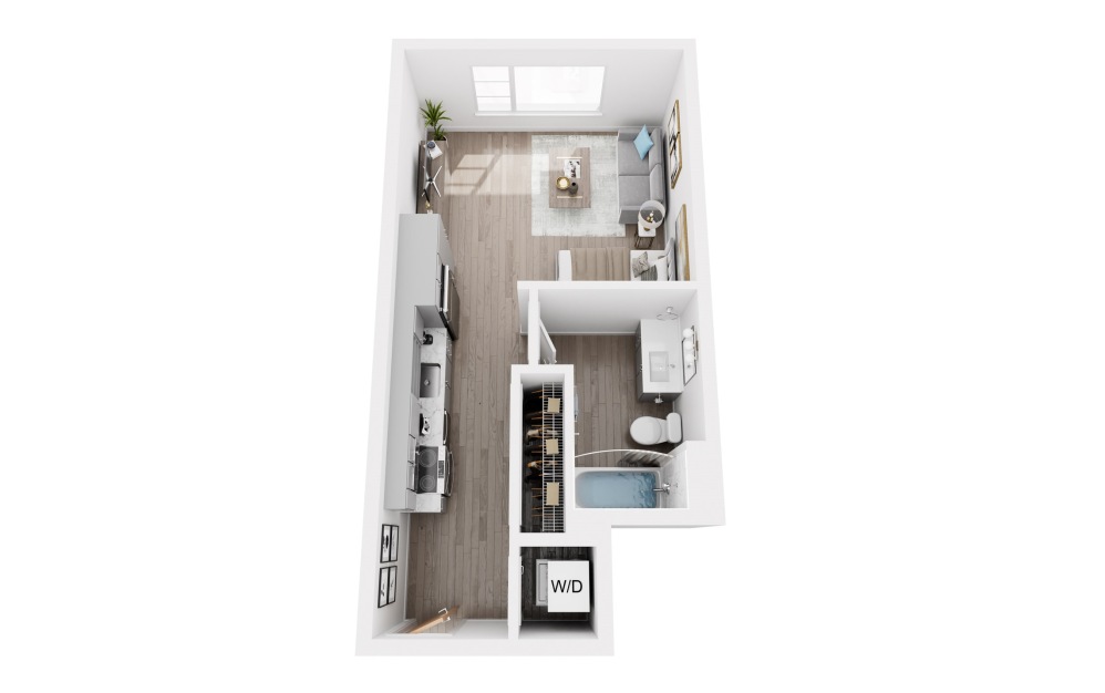 S2 - Studio floorplan layout with 1 bathroom and 431 square feet