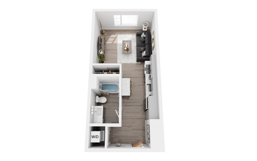 S3 - Studio floorplan layout with 1 bathroom and 462 - 465 square feet