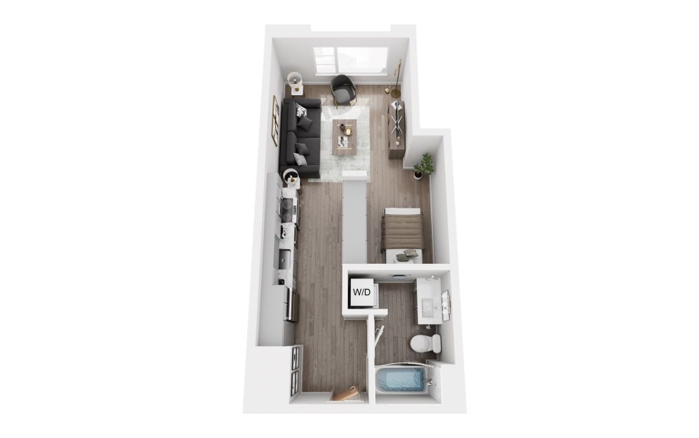 S4 - Studio floorplan layout with 1 bathroom and 480 - 487 square feet