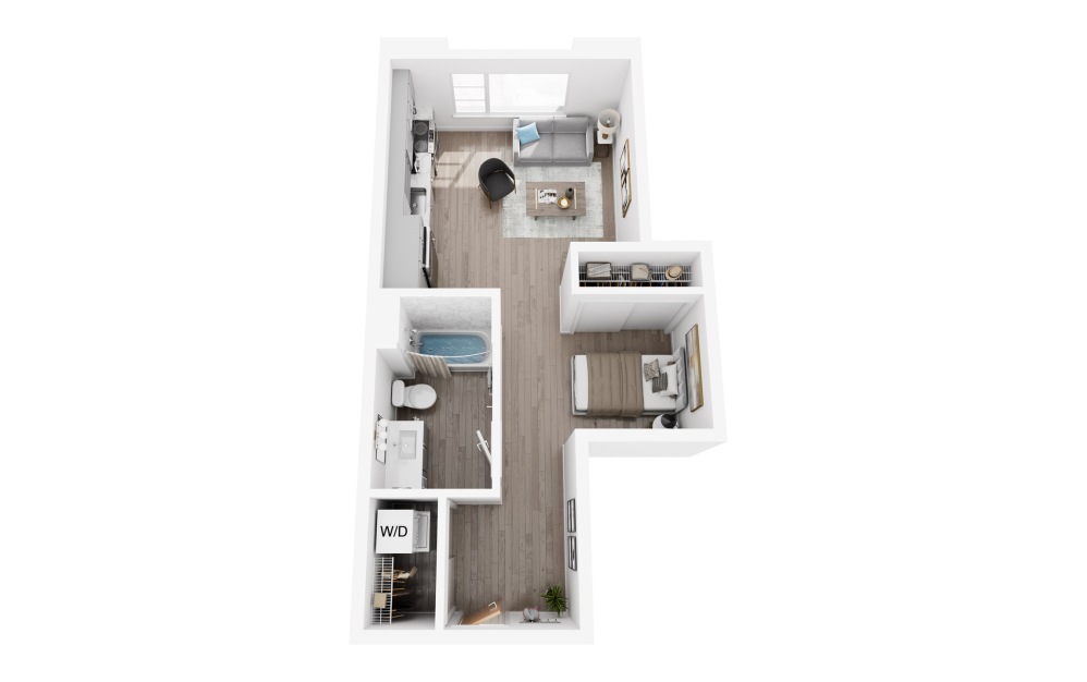 S5 - Studio floorplan layout with 1 bathroom and 488 square feet