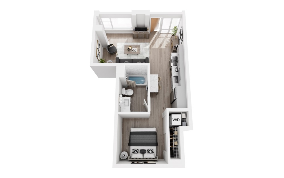 S6 - Studio floorplan layout with 1 bathroom and 535 square feet