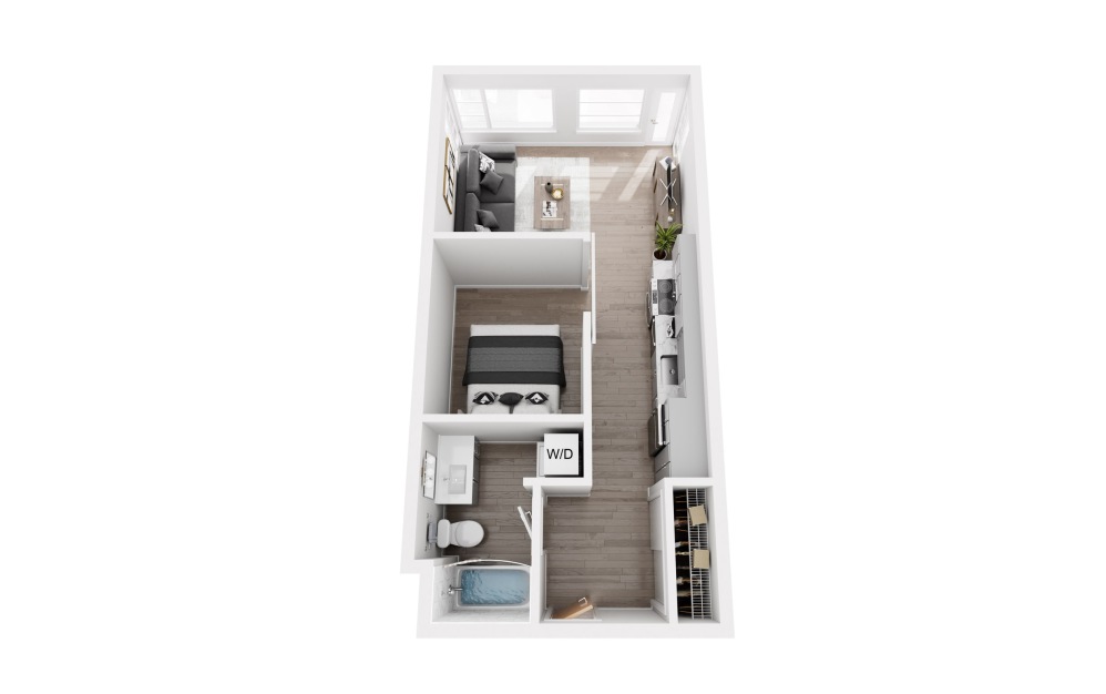 Urban A2 1x1 - 1 bedroom floorplan layout with 1 bathroom and 545 square feet